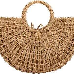 Handwoven Rattan Tote Bag Large Straw Beach Handbag Women Bohemian Style